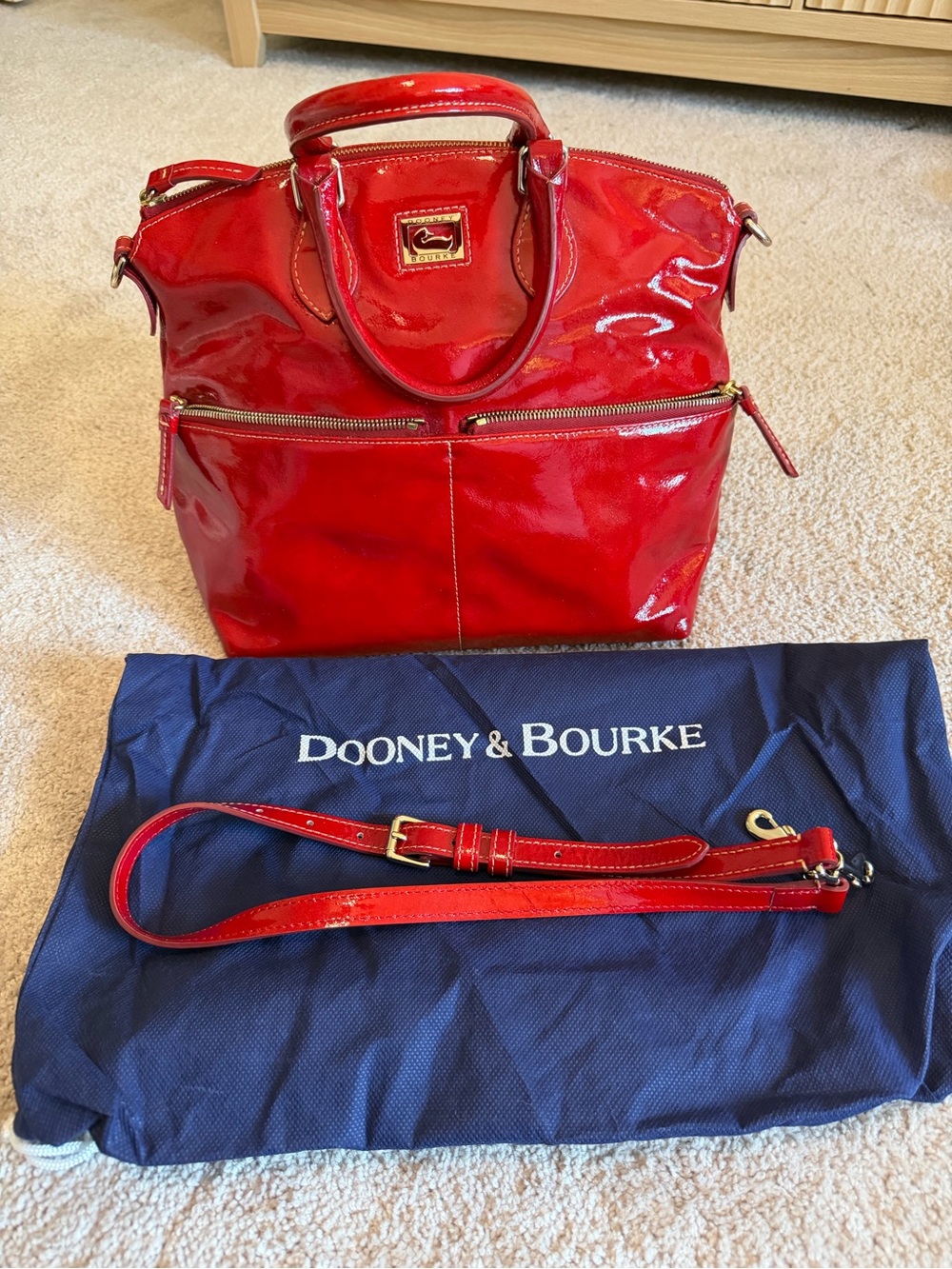 Dooney & Bourke Red Patent Leather Top-Handle Shoulder Bag with Strap